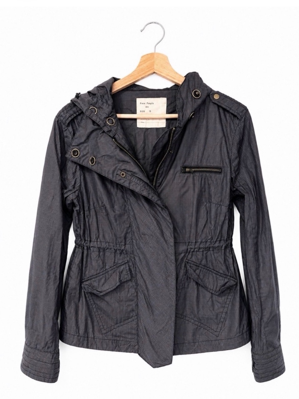 Free People NWOT Charcoal Gray Utility Jacket Windbreaker Rain Coat Size S